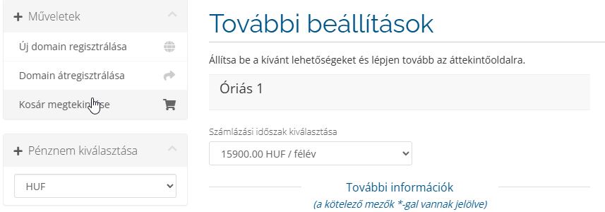 Kosár a bal oldali oszlopban