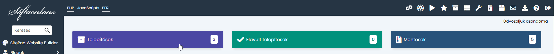 Softaculous apps installer felület
