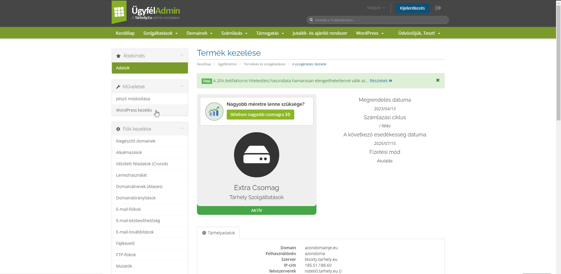 WordPress Kezelés