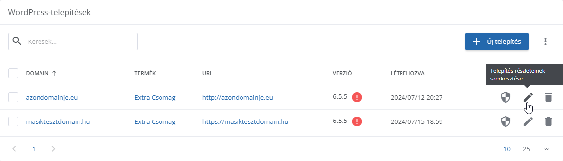 WordPress kezelés felület