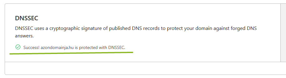 Cloudflare DNSSEC: sikeres beállítás visszajelzés - Success! is protected with DNSSEC